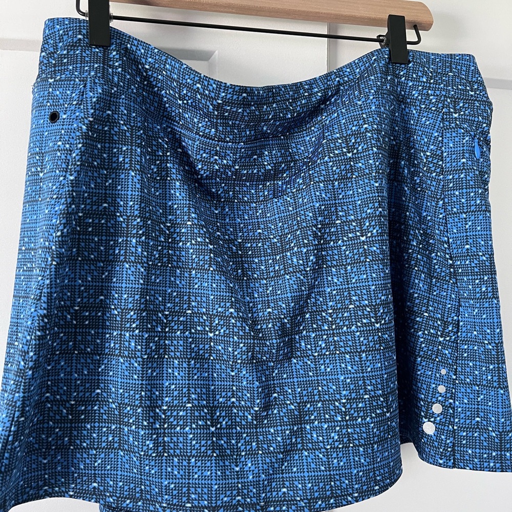 LL Bean Fitness Skort Womens XL Aztec Print Blue Tennis Pickleball